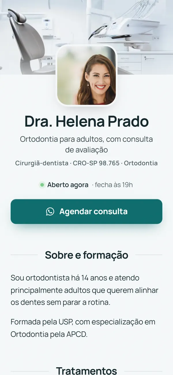 Site de exemplo do modelo Clínica para odontologia