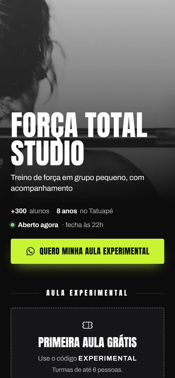 Site de exemplo do modelo Movimento para estúdio de treino