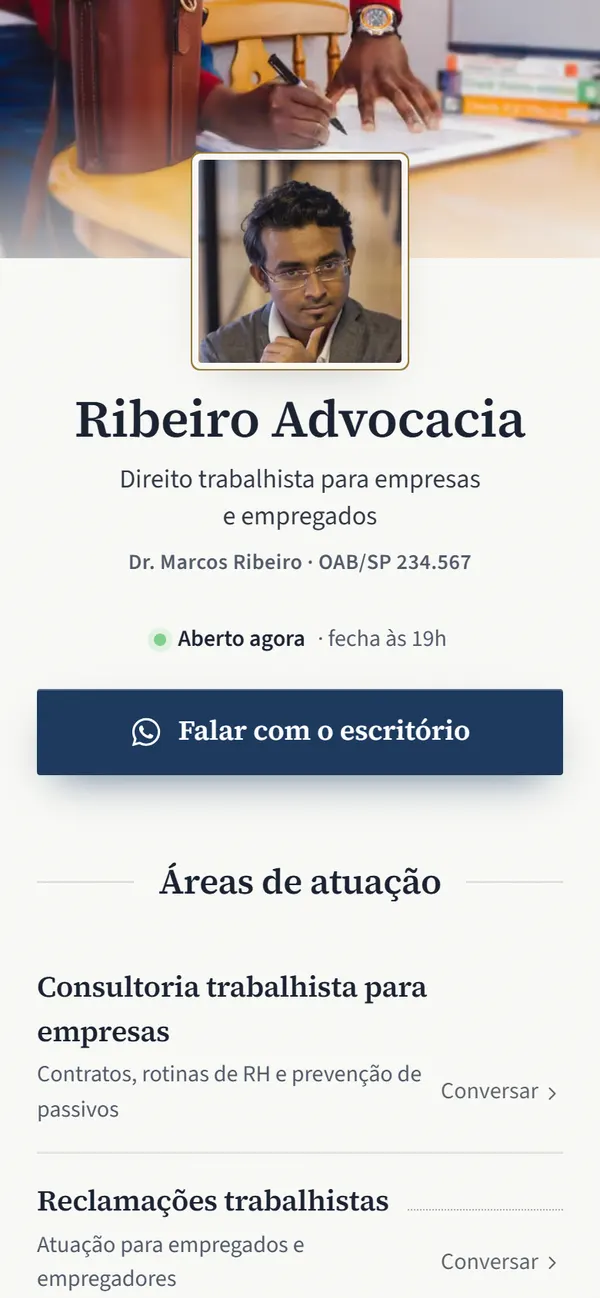 Site de exemplo do modelo Toga para advocacia